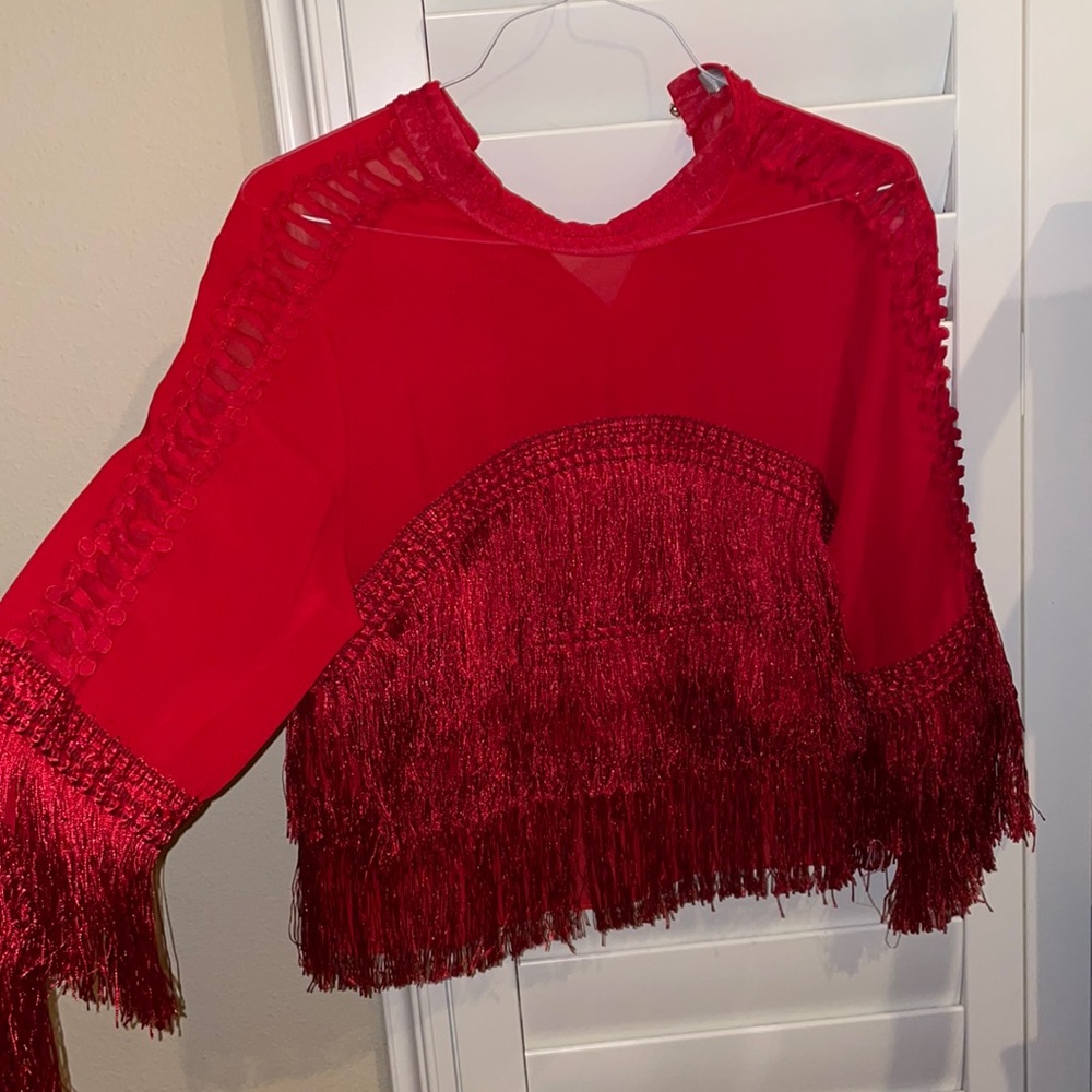 Red mesh fringe top